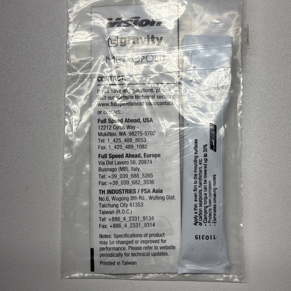 FSA CARBON INSTALLATION PASTE 5g PACKET FOR CARBON BICYCLES, SEATPOST COMPOUND