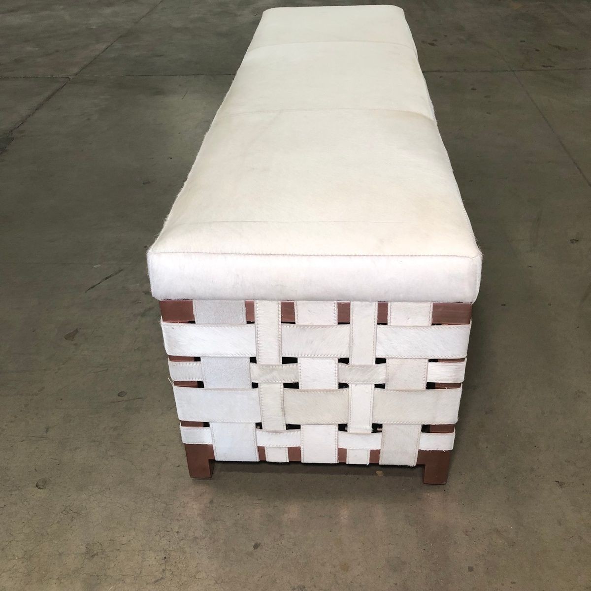 Arteriors Home Elis Bench White Hair on Hide Rose Gold Steel Frame**