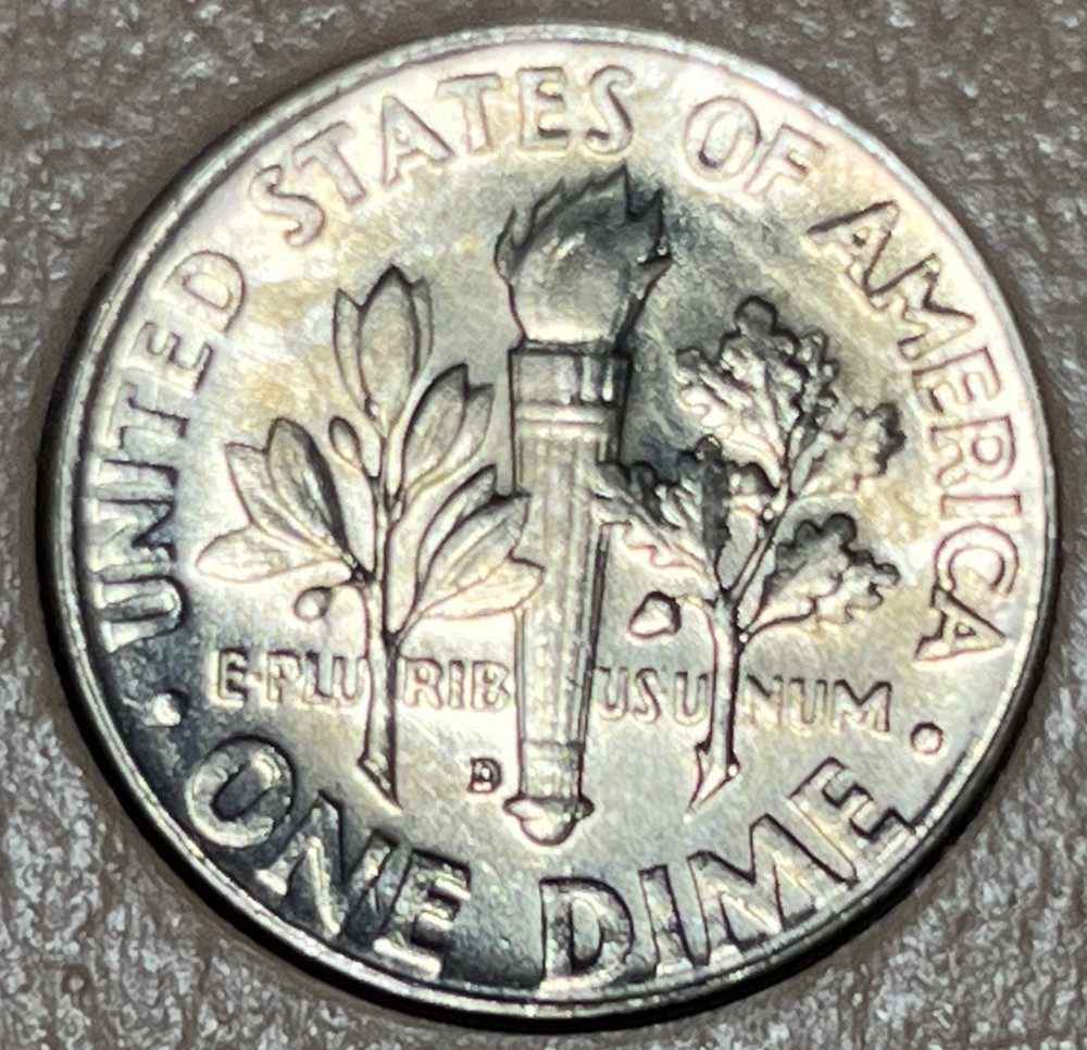 1955 D Roosevelt Silver Dime Rainbow Toning Uncirculated