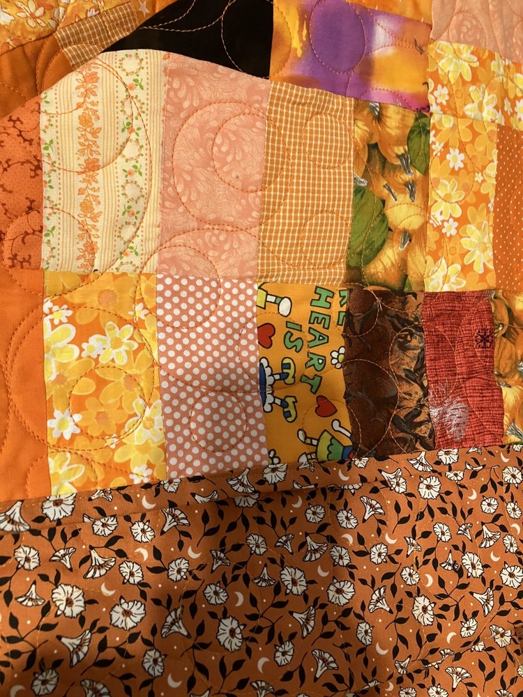 Orange & Black QUILT patchwork, Queen/ King size 91" X 102"