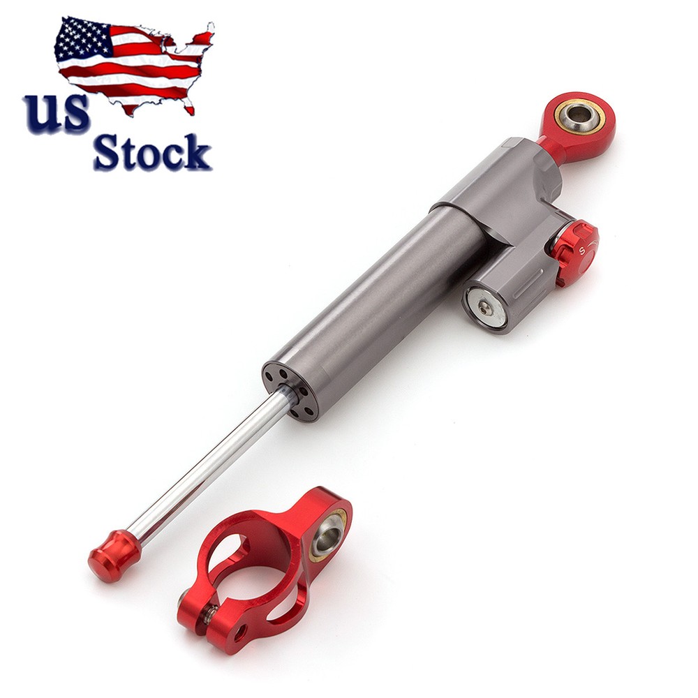 US CNC Motorcycle Gray&Red Steering Damper Stabilizer Linear Reversed Universal