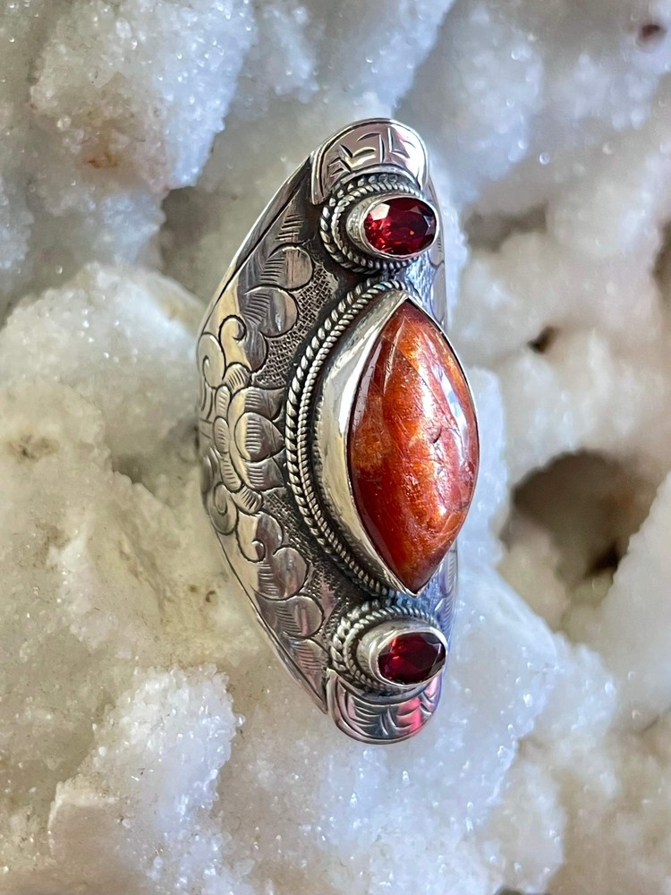 Sunstone and Garnet Ring