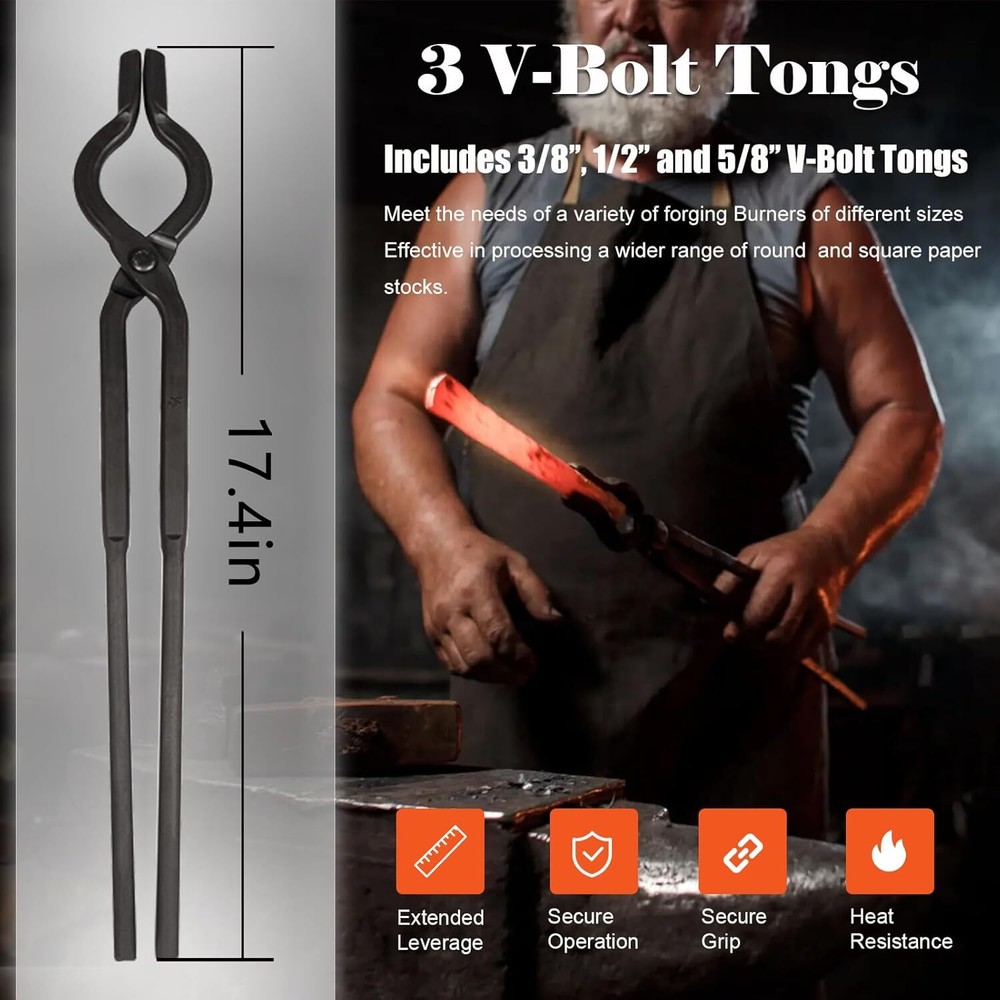 1/4 Flat Jaw,Pick Up,Scroll,V-Bit Tongs Beginner Blacksmith Forge Tongs Set 6pcs
