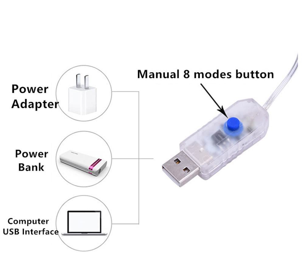 Copper Wire String Lights USB Powered LED Fairy Lights 8 Modes with Timer Rem...