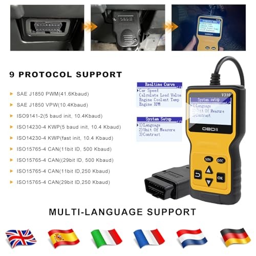 Car OBD2 Scanner Code Reader, Vehicle Engine Fault Scanner for Check Yellow