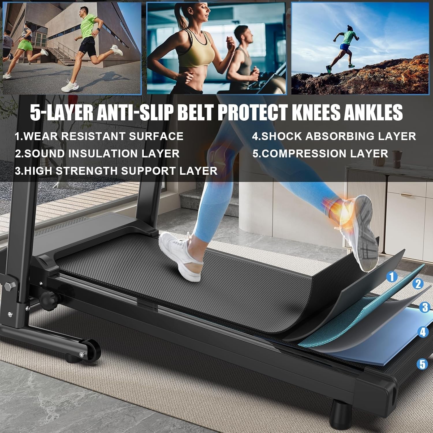 2.5HP Foldable Treadmill for Home Quiet Folding Running Jogging Machine, 300 LBS