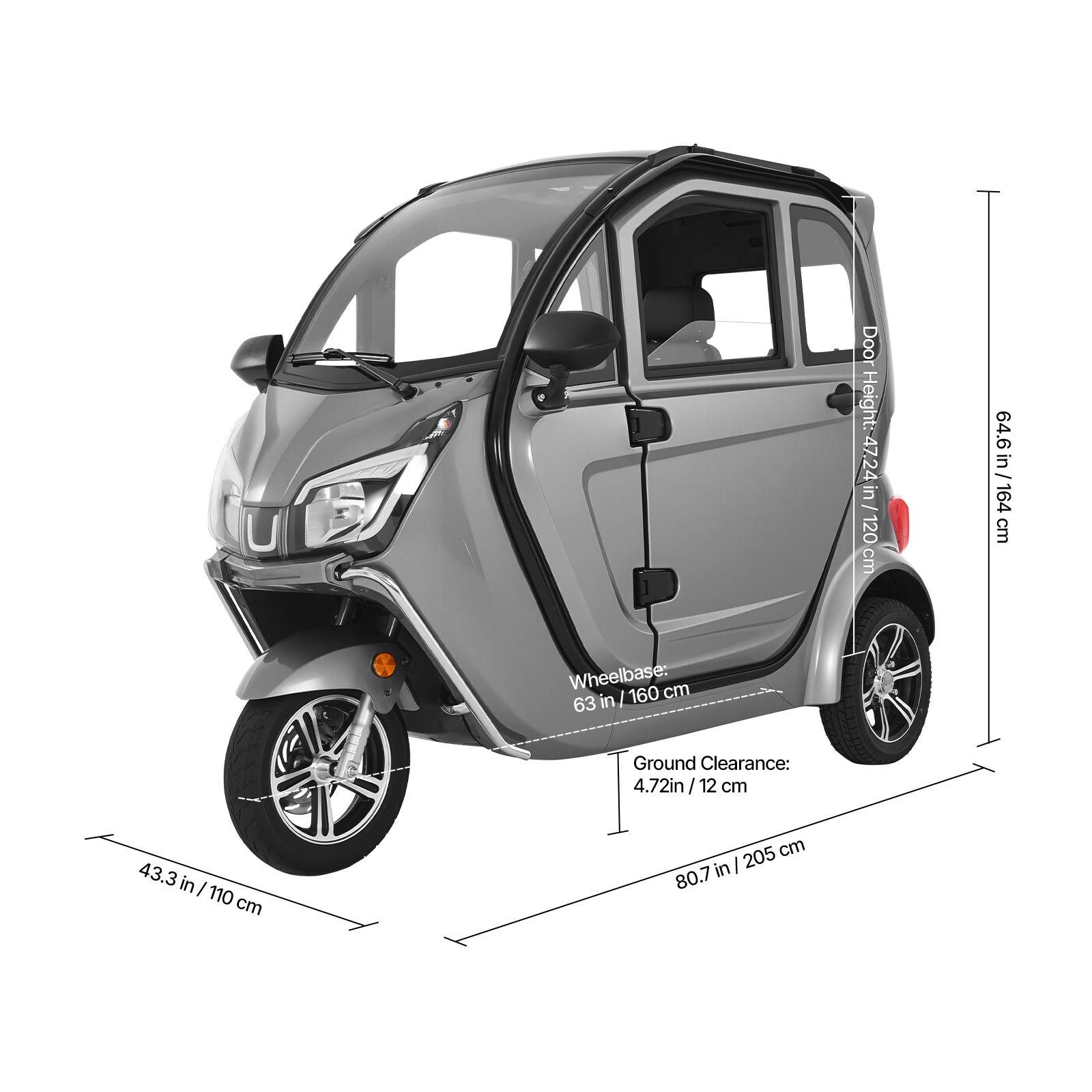 Uimoso 3-Wheel Enclosed Mobility Scooter for Seniors, 650lbs, 3-Passenger