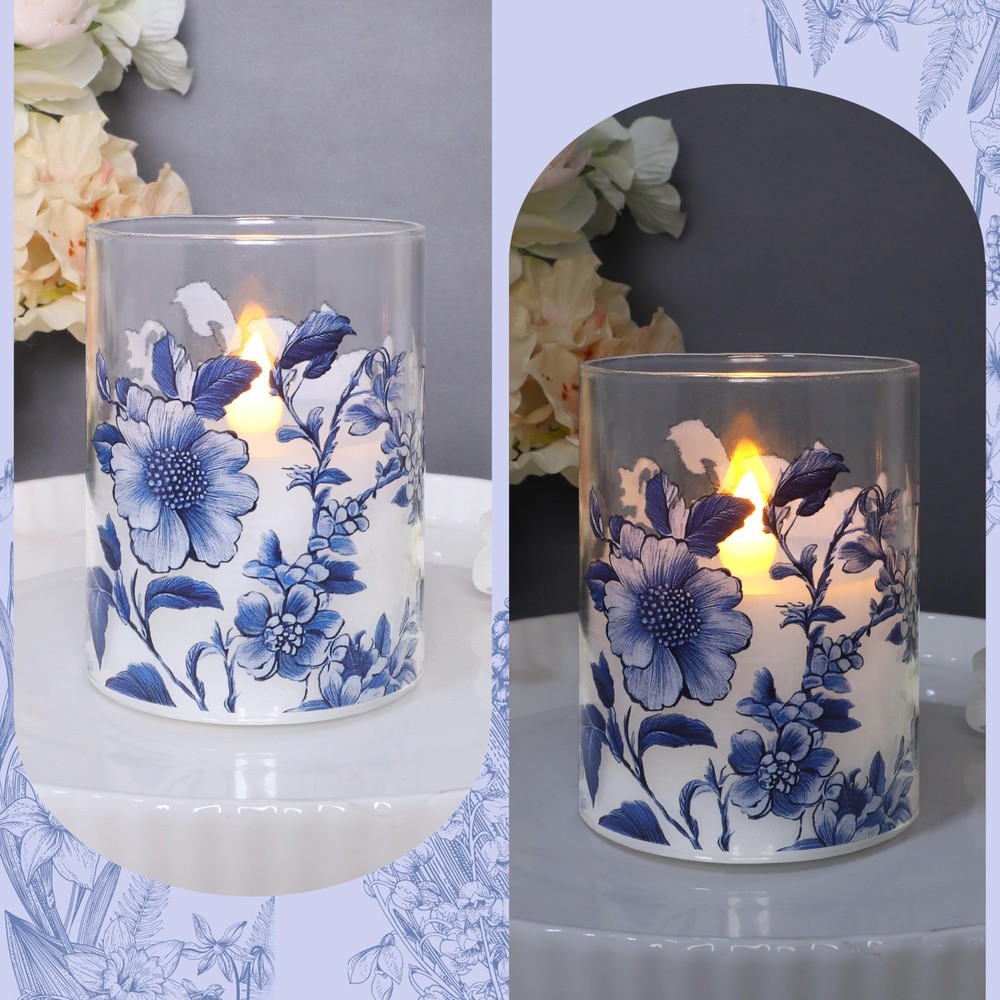 Flameless Candles Glass with Remote Control & Timer Function, Blue and White ...