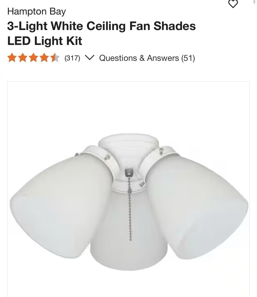 Hampton Bay 3-Light LED Ceiling Fan Light Kit White Replacement
