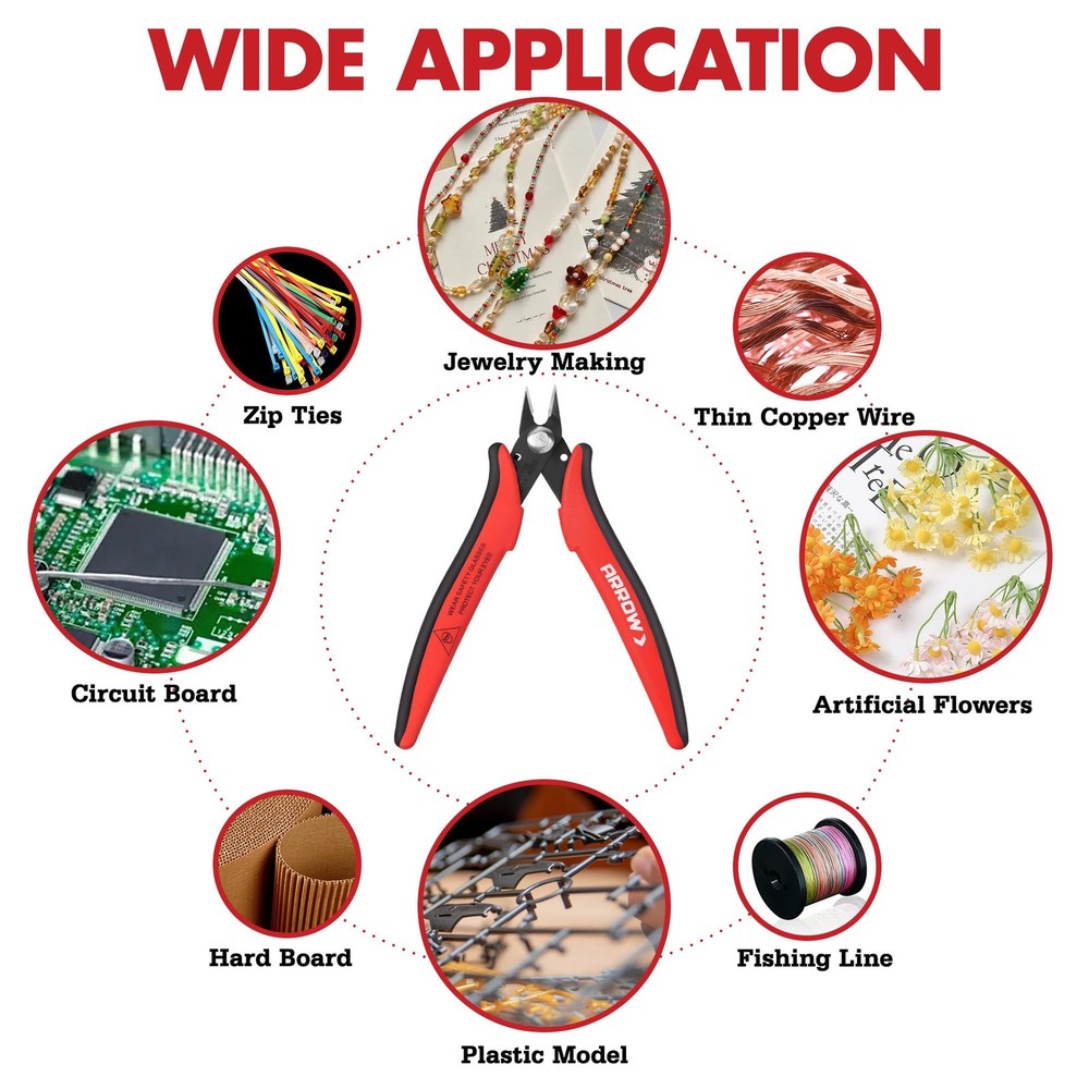 ARROW Micro Wire Cutters, 5" Precision Flush Cutters with Streamlined Red