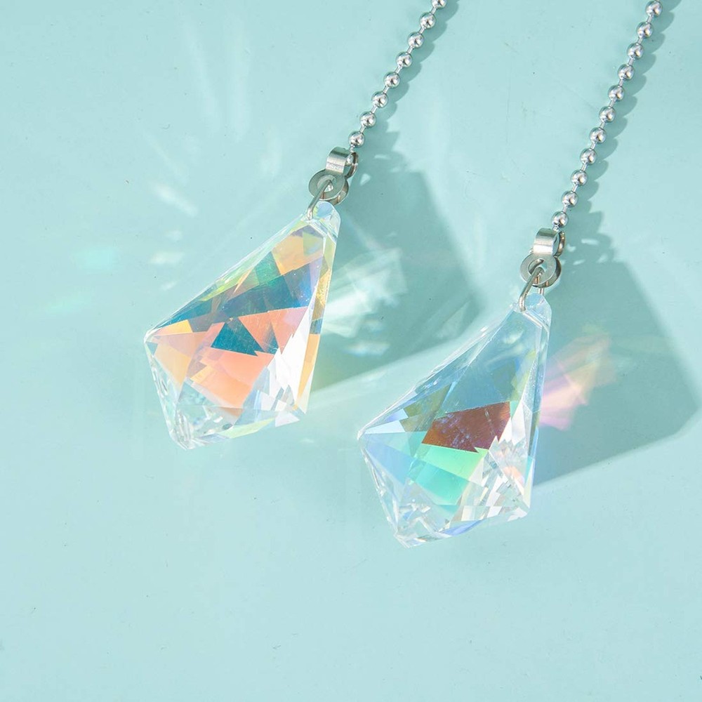 2 PCS Crystal AB Coating Ceiling Fan Pull Chain Extender Prisms Drop Gifts
