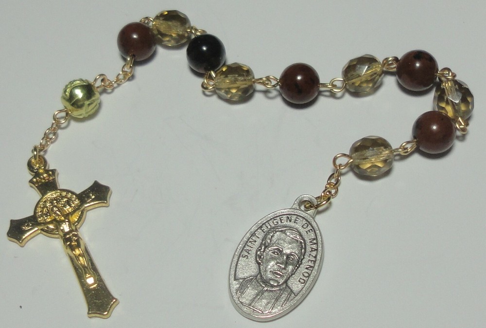 Gemstone Beads St Eugene De Mazenod Single Decade Rosary w/ St Benedict Crucifix