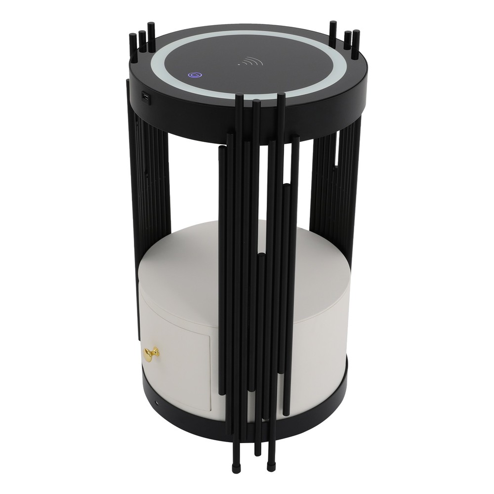 LED Bed Side Table Smart Nightstand w/ Wireless Charging Station Side/End Table