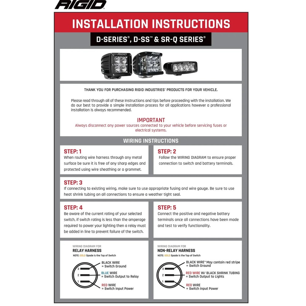 Rigid 611513 D-Series PRO Flood Diffused White Square LED Single Light Kit White