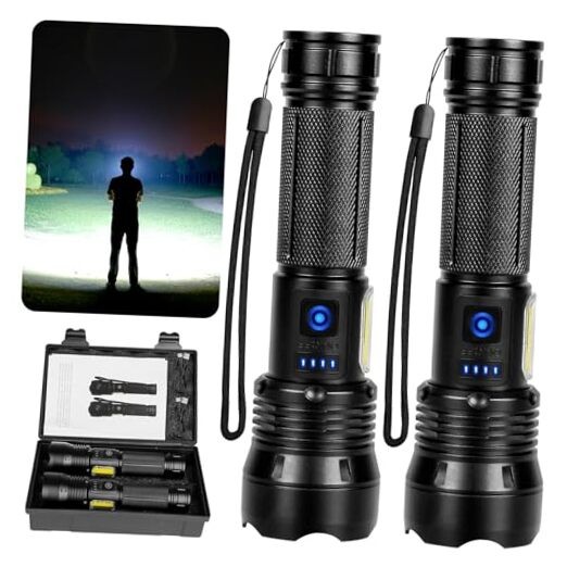 THY TRY Rechargeable Flashlight 90,000 High Lumens, 2 Pack Bright Flashlights