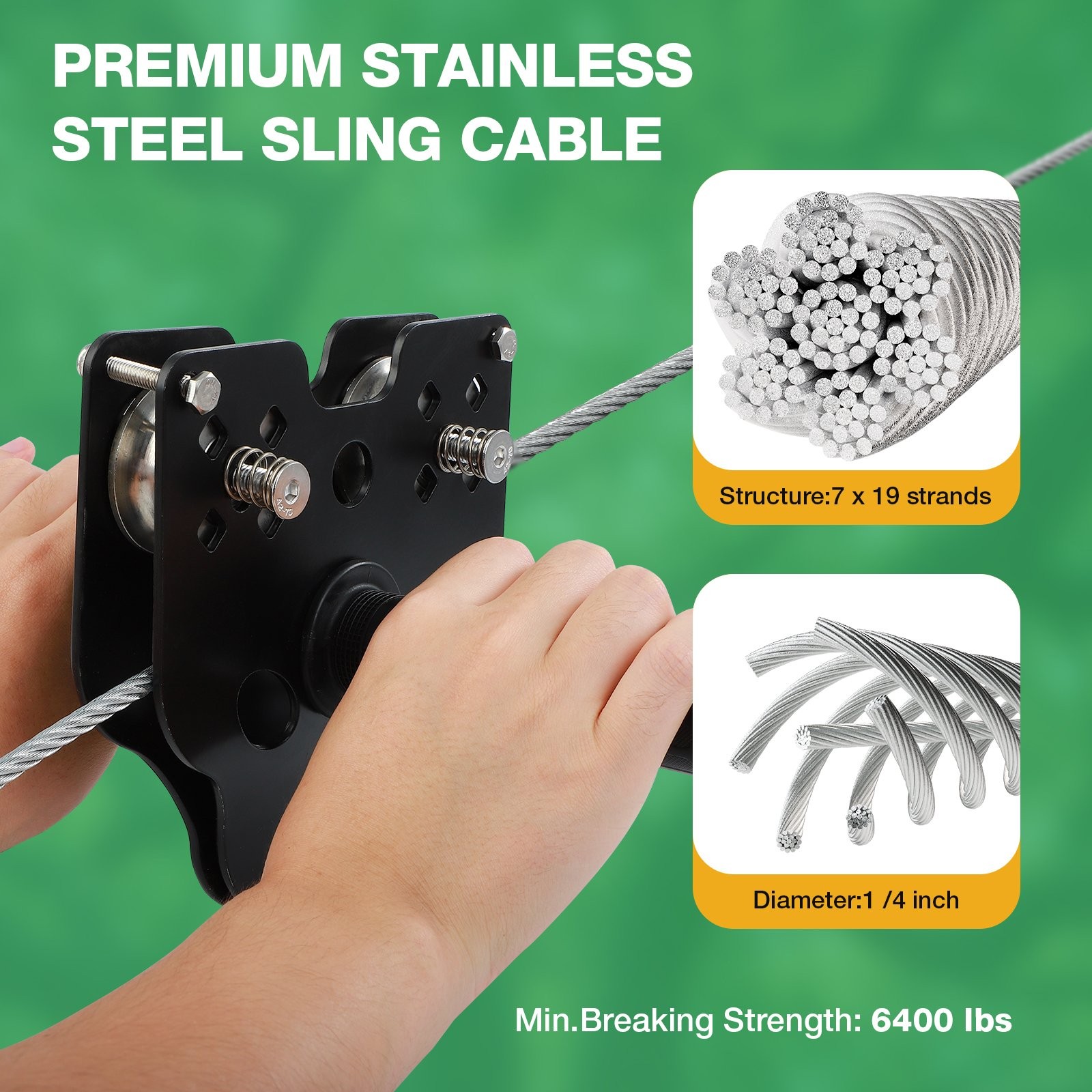 300FT Zip Line Kit for Kids and Adult - Up To 400LBS Quick Tighten Zipline Kit