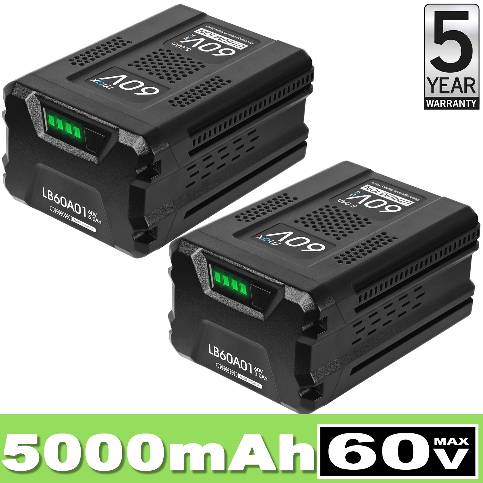 2 PACK 5.0Ah Lithium-Ion Battery For Greenworks 60V MAX LB60A00 LB60A02 LB60A03
