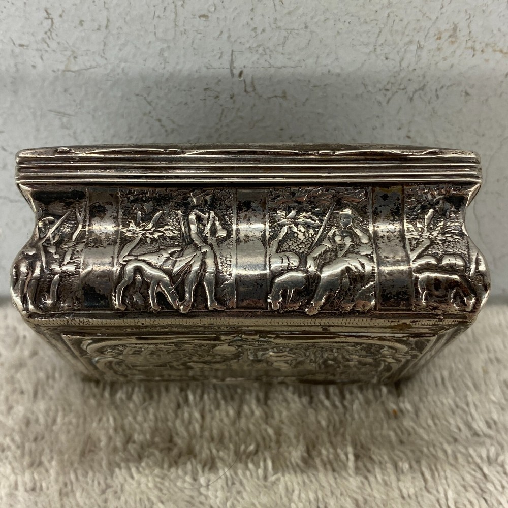 German 19th Century Embossed Farm Scene Solid Silver Table Snuff Box