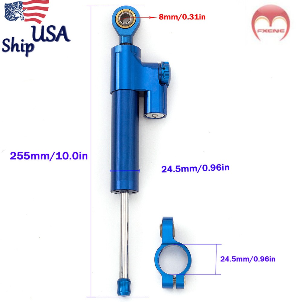 Motorcycle Steering Damper Stabilizer Adjustable Blue Bar Universal