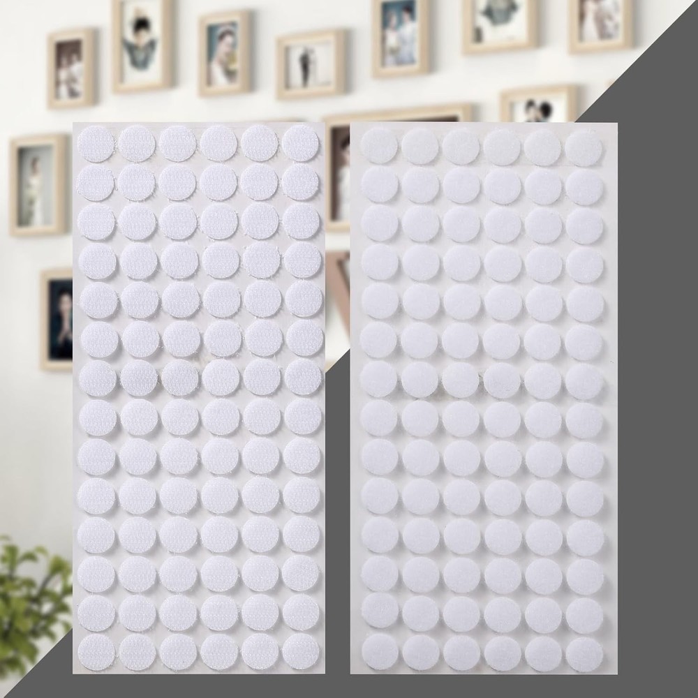 1000pc Hook Loop Dots 0.59" Adhesive-White Fastener Circles Crafts Office