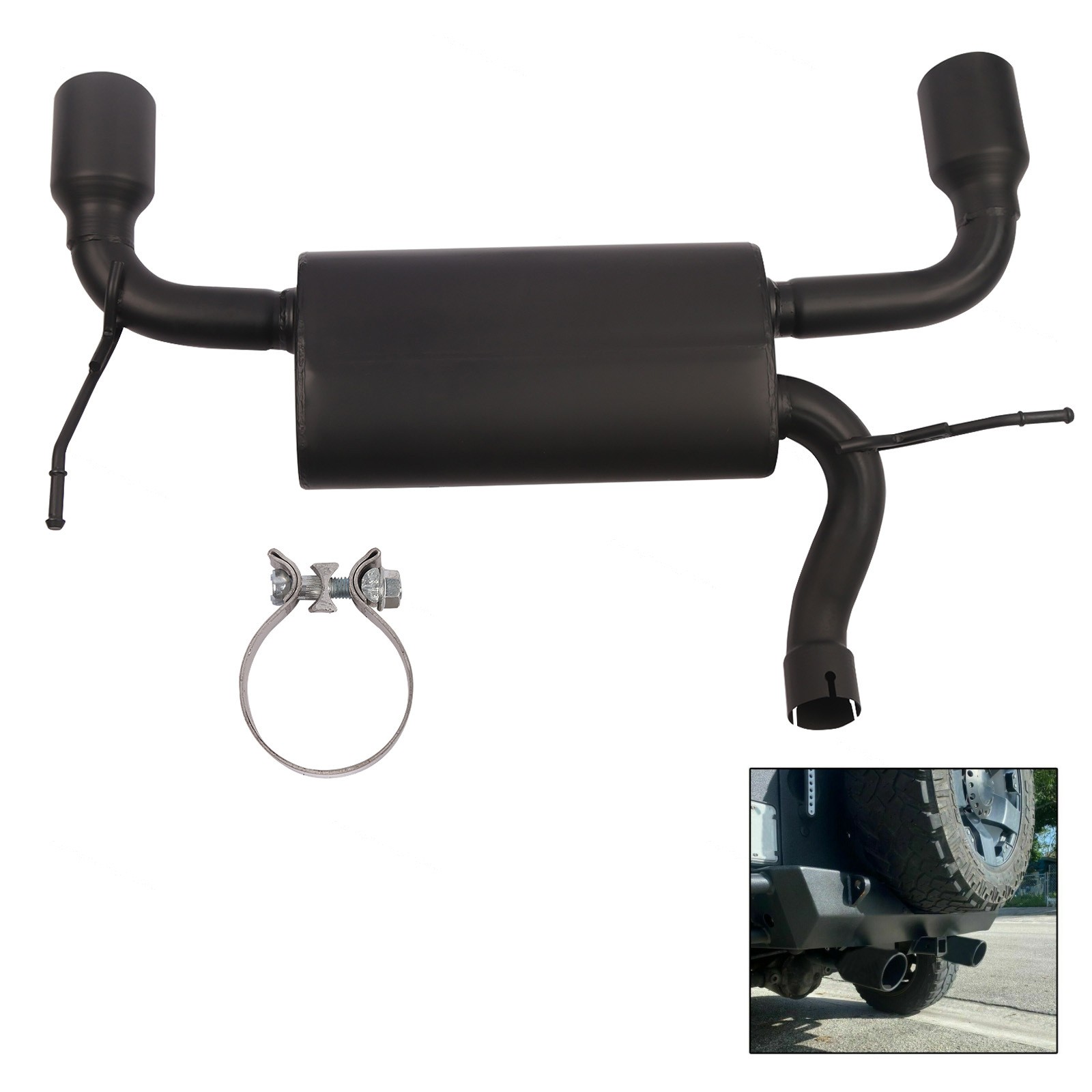 For 07-17 Jeep Wrangler JK 2/4DR Matte Black Dual CatBack Exhaust Muffler System