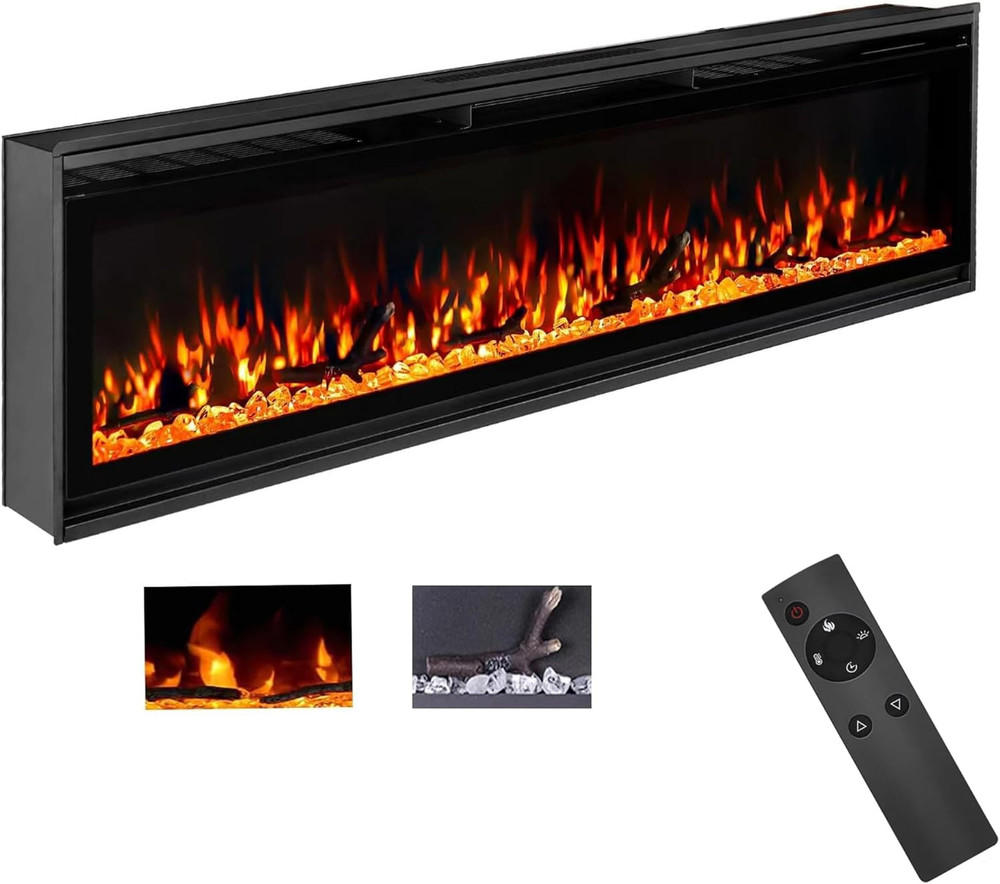 Electric Fireplace Inserts, Ultra Thin Wall Mounted Fireplace with Remote Contro