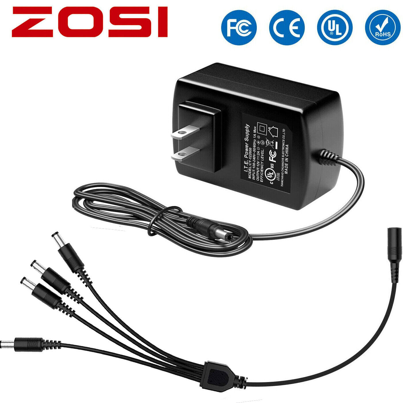 ZOSI 12V/2A Power Adapter for Camera DVR Video DC 1 to 4 Power Splitter Cable