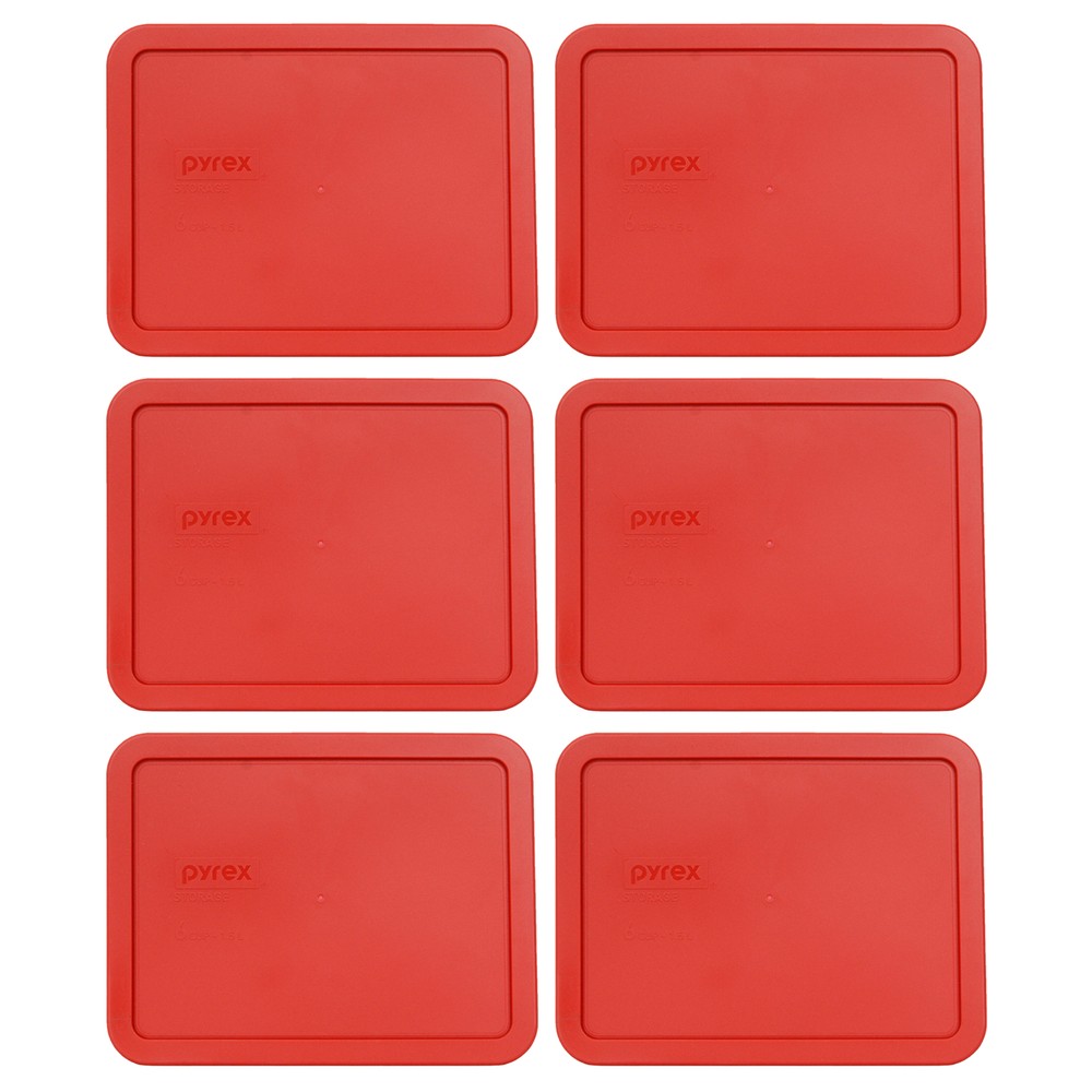 Pyrex 7211-PC Poppy Red Rectangle Plastic Storage Replacement Lid Cover (6-Pack)