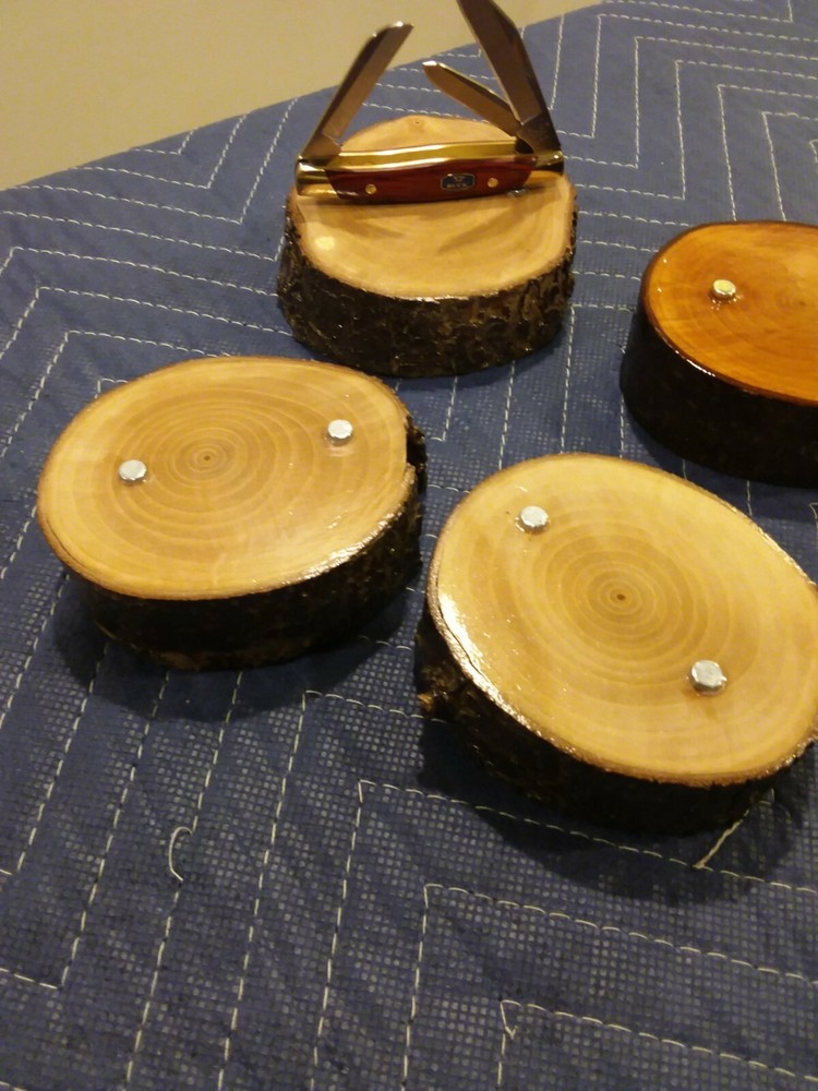2-- KNIFE DISPLAY STANDS, SOLID PEAR WOOD