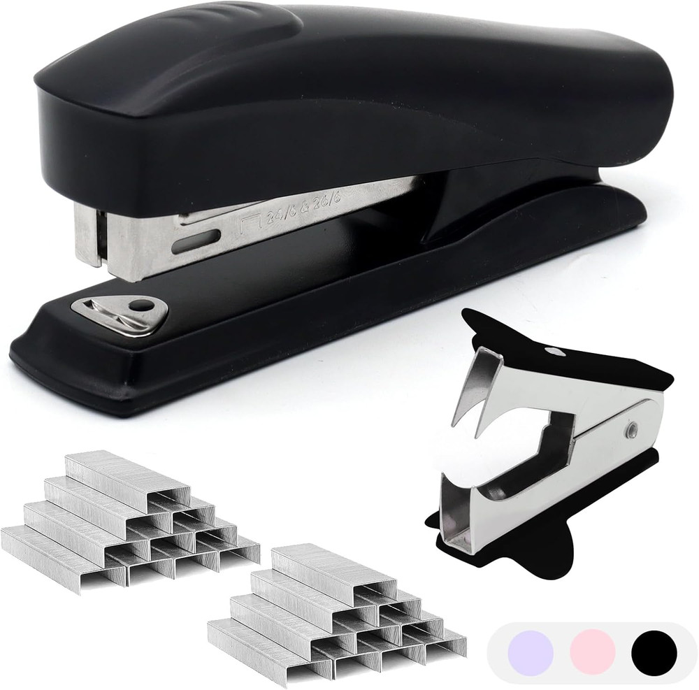 Black Office Stapler, 25 Sheet Capacity with 2000 Staples and Staple Remover, De