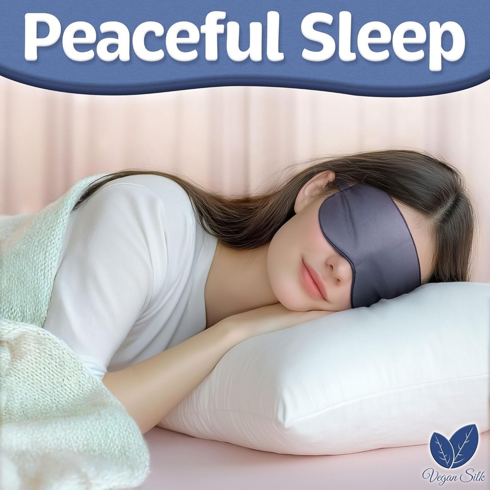 Cooling Light Blocking Eye Mask with Adjustable Strap - Navy Gray Bamboo Viscose