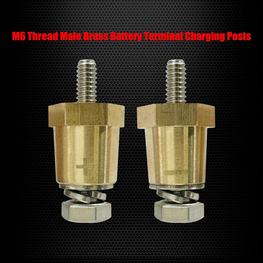 M6 Thread Brass Battery Terminal Charging Posts, Battery Post Adapter (+/-) w...