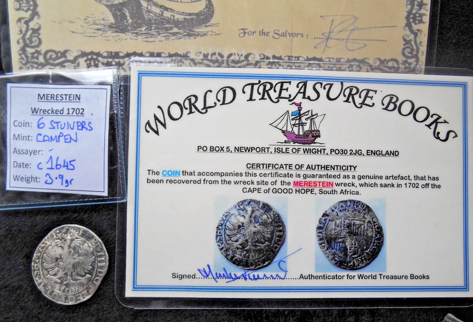 SHIPWRECK treasure SILVER 6 STUIVERS shilling coin MERESTEIN wreck 1645 VOC Indi