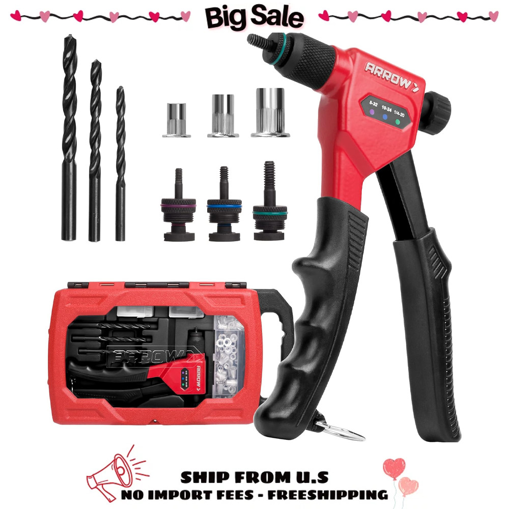 8" Rivet Nut Tool Kit with 3 Mandrels 75 Rivnuts & 3 Drill Bits Sturdy Case