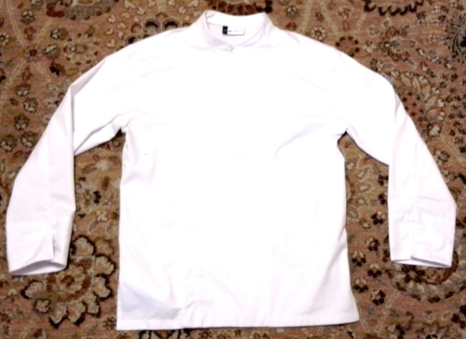 F34) CLEMENT DESIGN CHEF COAT SIZE 2 LARGE LONG SLEEVE NICE USED CONDITION