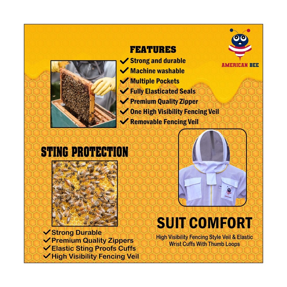 Professional 3 Layer Beekeeping Suit, Ultra Ventilated Bee suit, Bee Keeper S...