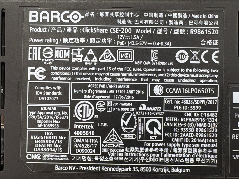 Barco CSE-200 Clickshare Wireless Presentation System W/ 1x Antenna & 1x Button