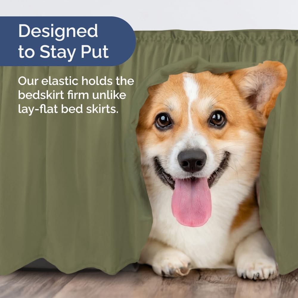 Wrap Around Dust Ruffle Bed Skirt - Sage Green for Queen Size Beds with 12''Drop