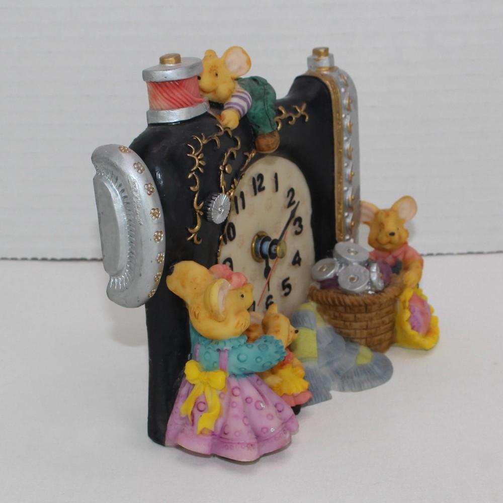 Sewing Machine Clock with Mice Ceramic Free Standing