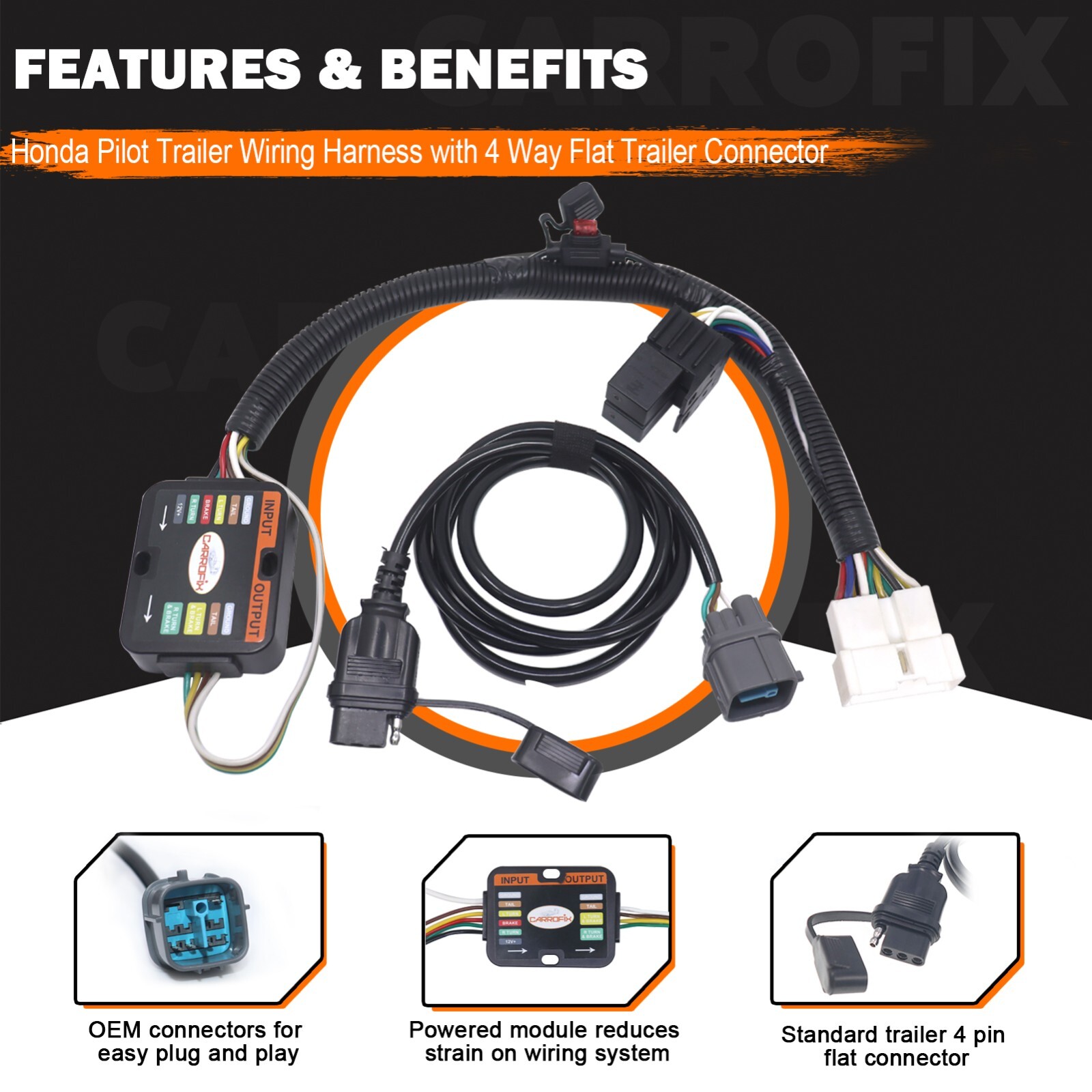 Custom Fit Vehicle 4 Way Flat Trailer Wiring Harness for 2012 - 2015 Honda Pilot