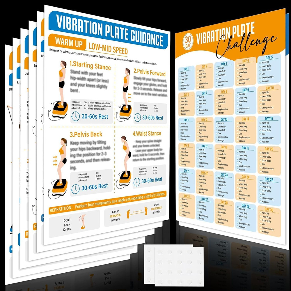 8 Pcs Vibration Plate Exercise Machine Poster Workout Guide 6 Vibration Platform