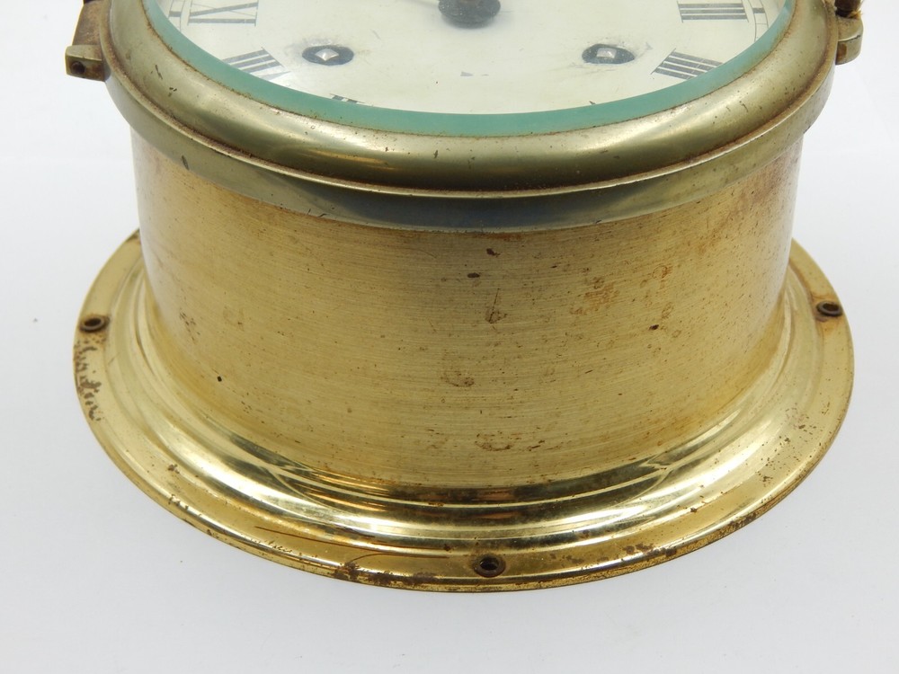 Vintage Schatz Key Wind Mechanical Ship's Clock 14400 w/ Solid Brass Case