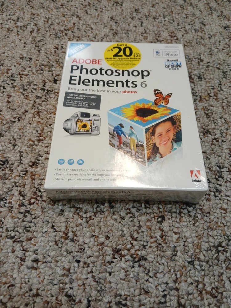 Adobe Photoshop Elements 6 Mac Sealed RTL Box 2008 iPhoto Compatible