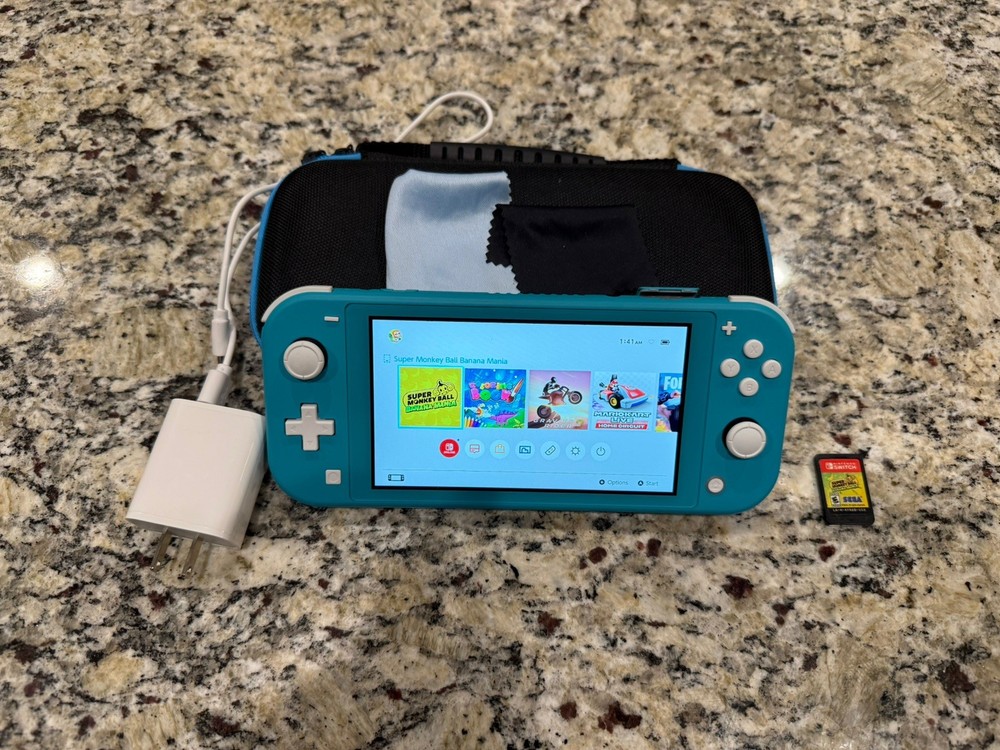 Nintendo Switch Lite Turquoise Handheld Console, Carrying Case, & Game W/Charger