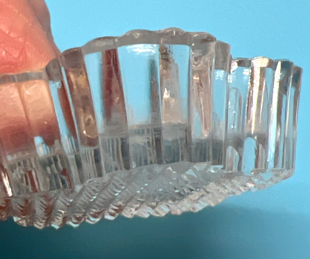 Stunning Flower Shaped Ruffled Edge Grid Base Clear Glass open Salt Dip Tiny