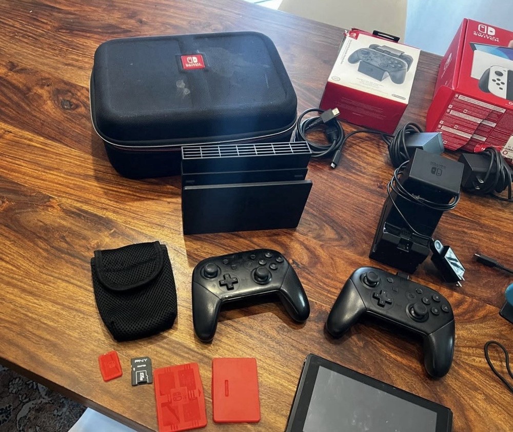 Nintendo Switch OLED Console Bundle Joy-Con Pro Controllers Dock Case