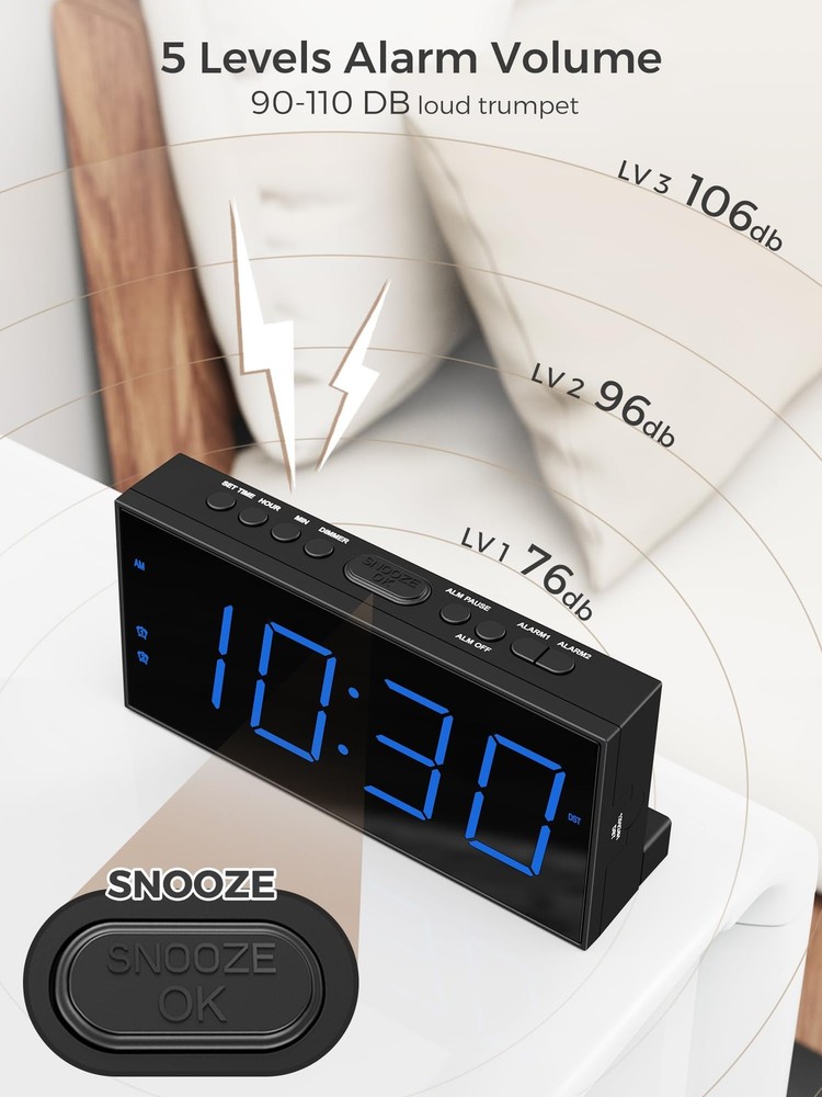 Large Display Alarm Clock for Bedroom, Easy to Read With Basic Digits, Blue