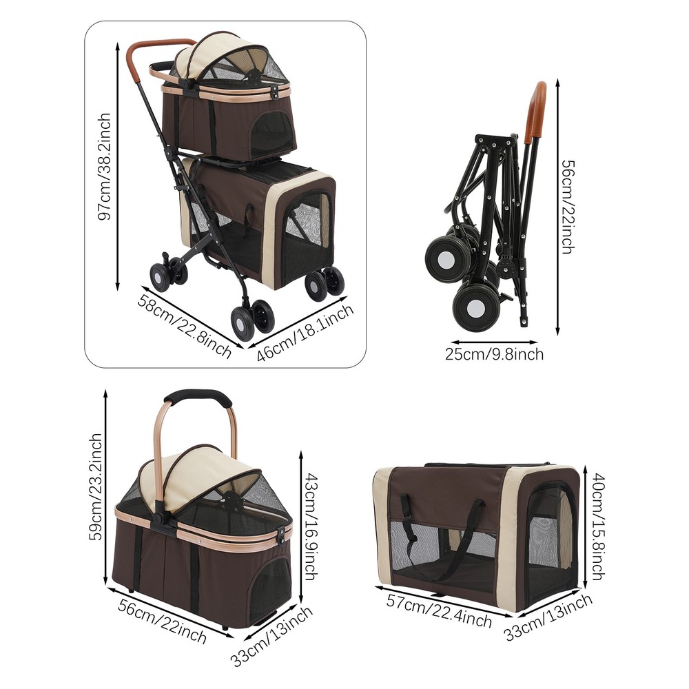 Foldable Pet Stroller w/wheel Adjustable Dog & Cat Stroller For Small&medium Dog