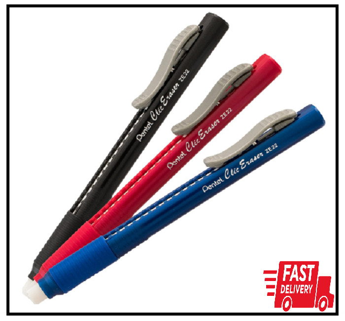 Pentel Clic Retractable Eraser with Grip, 3 Pack
