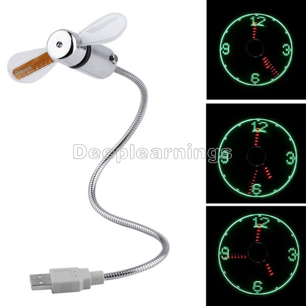 LED Fan Mini USB Clock Fan Powered Cooling Flashing Real Time Display Function